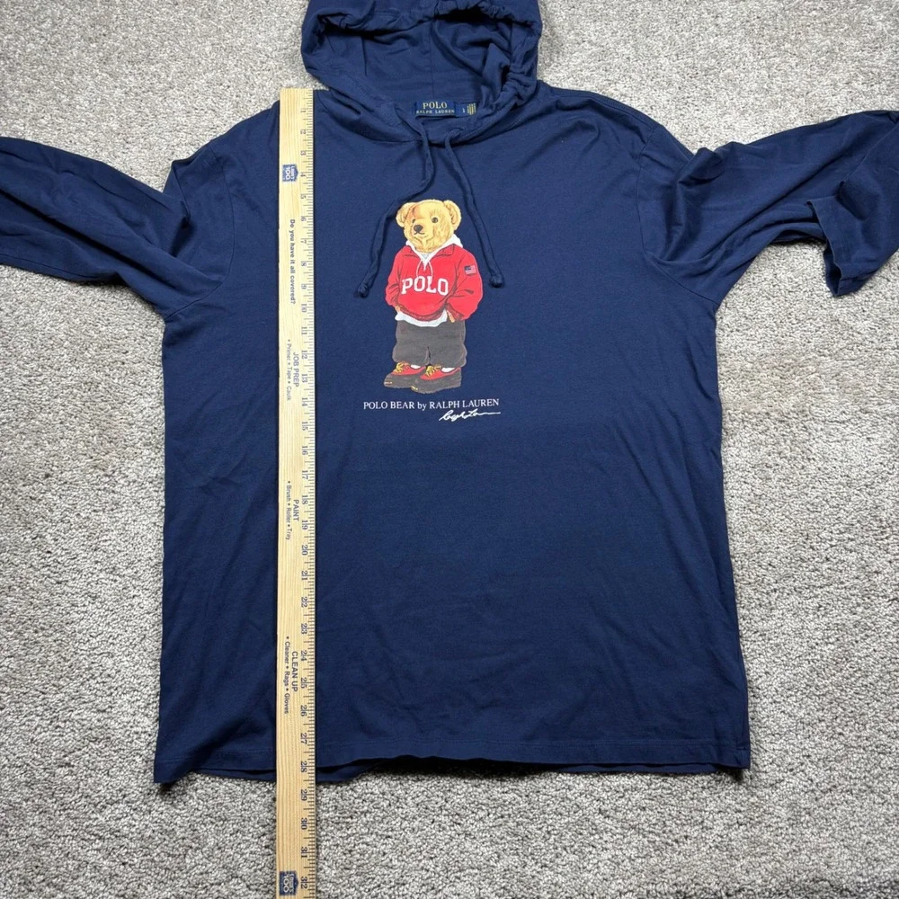 Polo Ralph Lauren Mens Polo Bear Hooded Long Sleeve T-Shirt Navy Blue Large